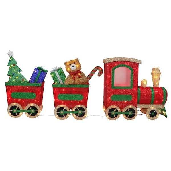 Puleo Asia Ltd Train Yard Decor, 32-1/8, 24-1/8, 18-3/4 in L, 9-1/2, 8, 8-3/4 in W, Fabric/Metal, LED 315-YD4422L/3 - main