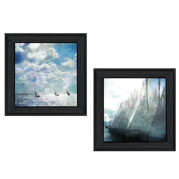 Homeroots Set Of Two Sailboat Marina 3 Black Framed Print Wall Art, 2PK 406135 - main
