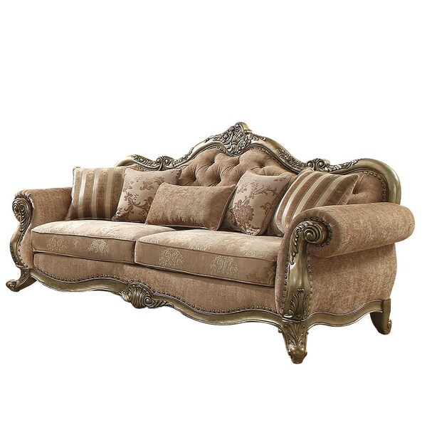 Homeroots 35" Brown Velvet Floral Sofa And Toss Pillows 348642 - main
