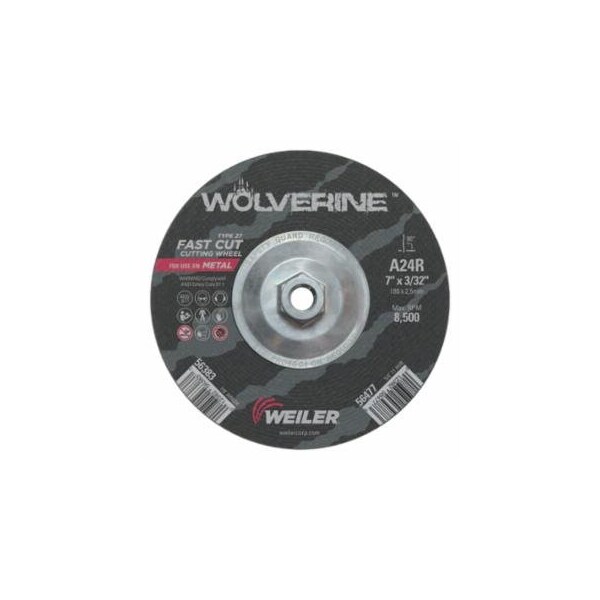 Weiler Wolverine Grinding Wheel, 7 in dia x 5/8 in-11 UNC Arbor x 3/32 in Thick, AO, 24R, 10PK 804-56477 - main