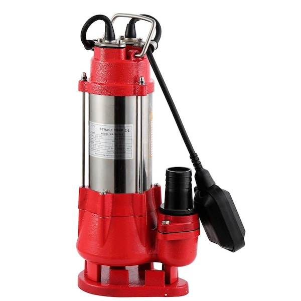 Hallmarkind Industries Sewage pump/ sump pump, 1/2HP, 115V, max head 26', 3200 GPH. 20' cable, S.S, heavy duty MA0387X-6-115 - main