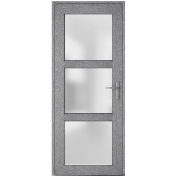 Vdomdoors Front Exterior Prehung FiberGlass Door Frosted Glass / Manux 8552 Grey Ash / Office Commercial and MANUX8552EXD-SS-W36 x H80-Right-hand Inswing - main