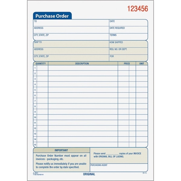 Tops Business Forms Tops Purchase Order Book, 2-Part, Carbonless, 5-9/16" x 7-15/16", 50 Sets/Pack 46140 - main