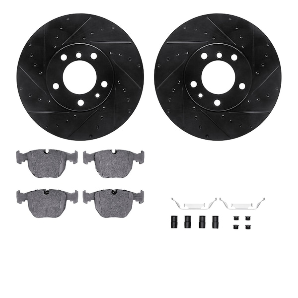 Dynamic Friction Co DFC Rotors-Drilled & Slotted-Black w/ EURO 5000 Ceramic Brake Pads Incl Hdw 8612-31028 - main