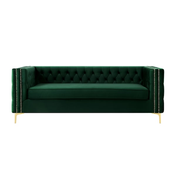 Homeroots 84" Hunter Green Velvet Manufactured Wood Sofa 543945 - main