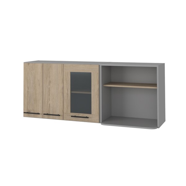 Homeroots 24in Gray and Natural Wood Wall Mounted Kitchen Cabinet With Three Doors 491987 - main