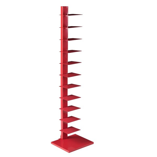 Homeroots 65" Red Twelve Tier Narrow Tower Bookcase 490412 - main