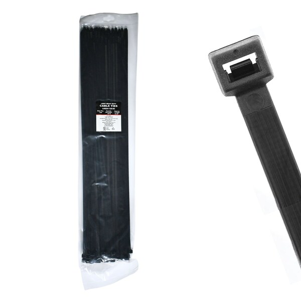 Cable Ties Unlimited Cable Tie, 24 in L, 120 lb Strength, 6.6 in Max Bundle Dia, Nylon 6/6, UV Resistant, Black, 100PK LHD24-120-0C - main