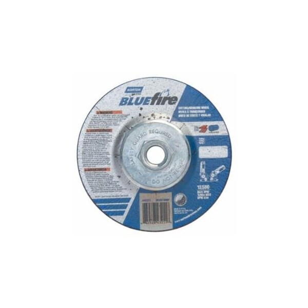 Norton Co Bluefire Type 27 Depressed Center Wheel, 4-1/2 in x 1/8 x 5/8-11, 24 Grit, Zirconia Alumina, 10PK 547-66252843211 - main