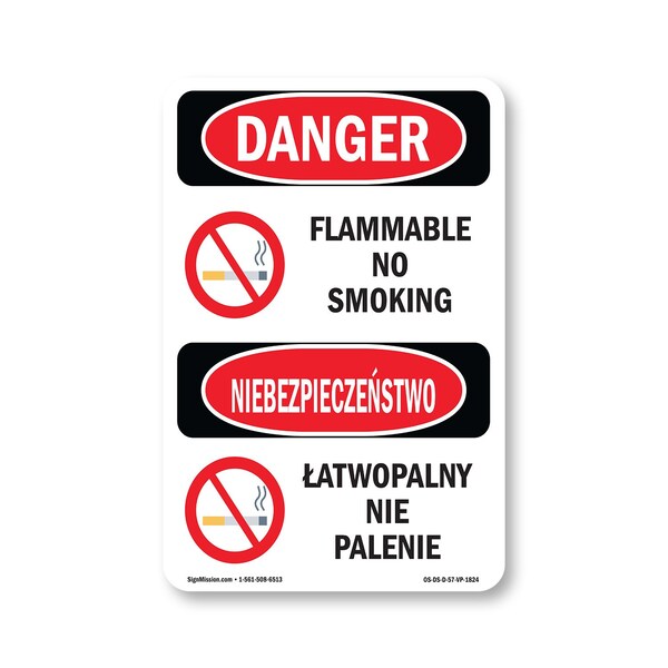 Signmission OSHA Danger Sign, Flammable No Smoking Bilingual, 7in X 5in Decal, OS-DS-D-57-VP-1824 OS-DS-D-57-VP-1824 - main