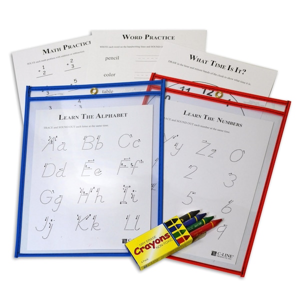 C-Line Products 9"x 12" Assorted Vinyl Reusable Dry Erase Pocket Study Aid Kit, 1/PK, 12PK/CT 40600-CT - main