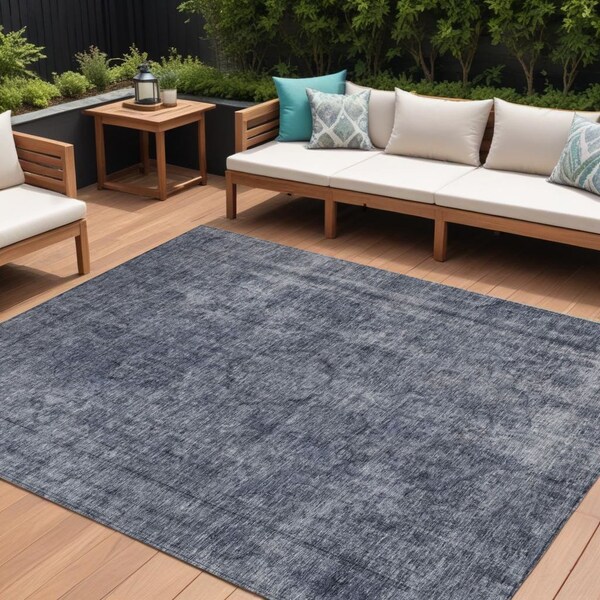 Homeroots 8' X 10' Blue And Gray Medallion Washable Indoor Outdoor Area Rug 616427 - main
