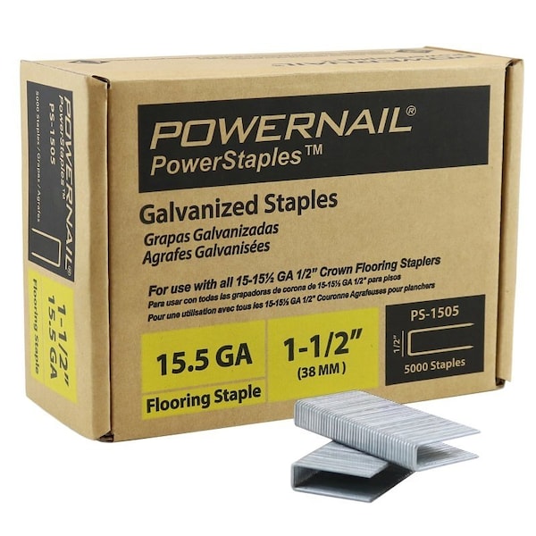 Powernail Powernail PowerStaples Flooring Staple, 1/2 in W Crown, 1-1/2 in L Leg, 15.5 ga, CSTL, Galvanized/Zinc PS1505 - main