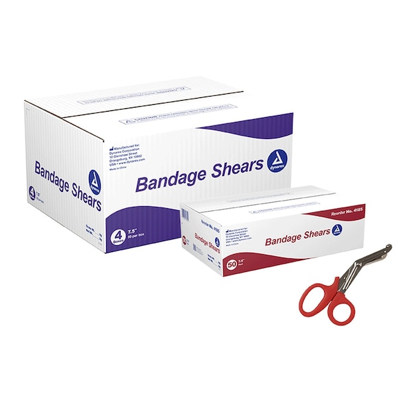 Dynarex Bandage Shears, 7.5", Red, 50PK 4185-BX - main