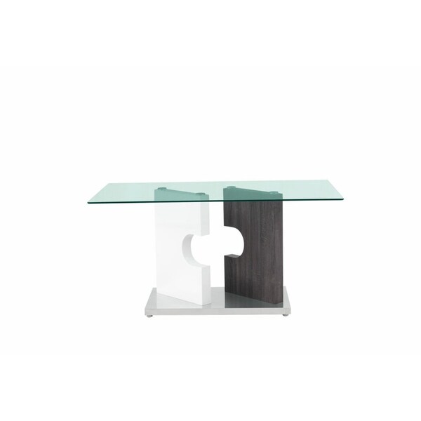 Homeroots 36" Clear And Gray Glass And Stainless Steel Double Pedestal Base Dining Table 383831 - main