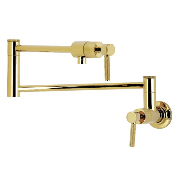 Kingston Brass Wall Mount Pot Filler Faucet with Knurled Handle, Polished Brass KS4102KNL - main