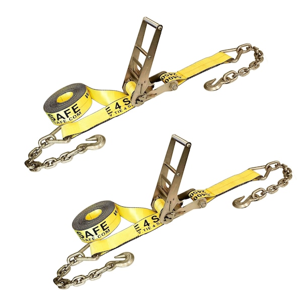 Tie 4 Safe 3'' x 30' Ratchet Strap w/ Chain Extension. WLL: 5,400 LBS Yellow, 2PK RT20R-1530-F87-Y-2 - main