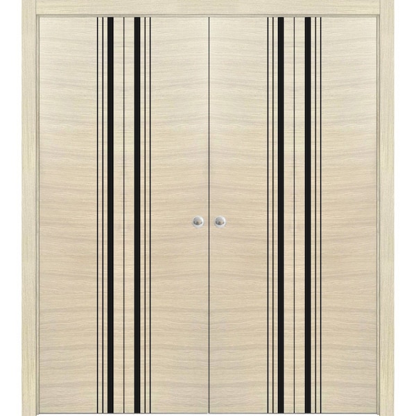 Sartodoors Sliding Closet Double Bi-fold Doors, Planum 0011 Natural Veneer and Aluminum Strips, Sturdy Tracks PLANUM0011DBF-SHP-96 x 96 (4* 24x96) - main