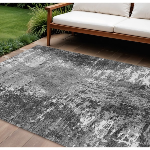 Homeroots 10' X 14' Gray Charcoal And Silver Abstract Washable Indoor Outdoor Area Rug 582925 - main