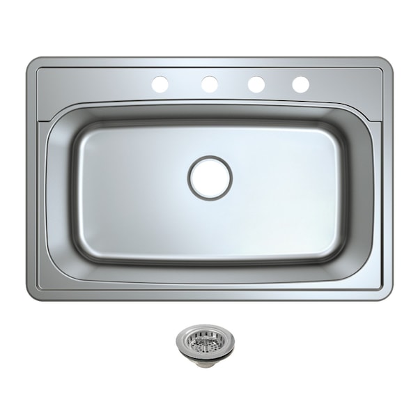 Kingston Brass 33-Inch Stainless Steel Self-Rimming Single Bowl Drop-In Kitchen Sink, 4-Hole with Strainer KGKTS3322901 - main