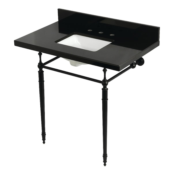 Kingston Brass 36" Black Granite Console Sink with Brass Legs, 8-Inch, 3-Hole, Black Granite/Matte Black KVPK3622K8SQ0 - main