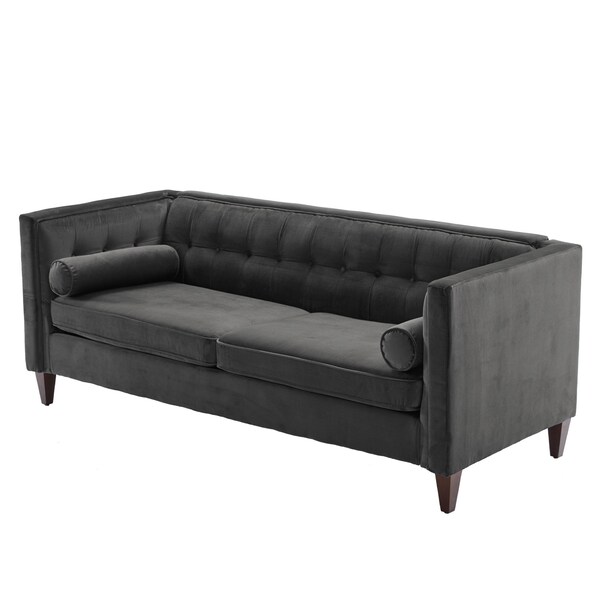 Homeroots Gray Velvet Upholstered Sofa with Bolster Pillows 473452 - main