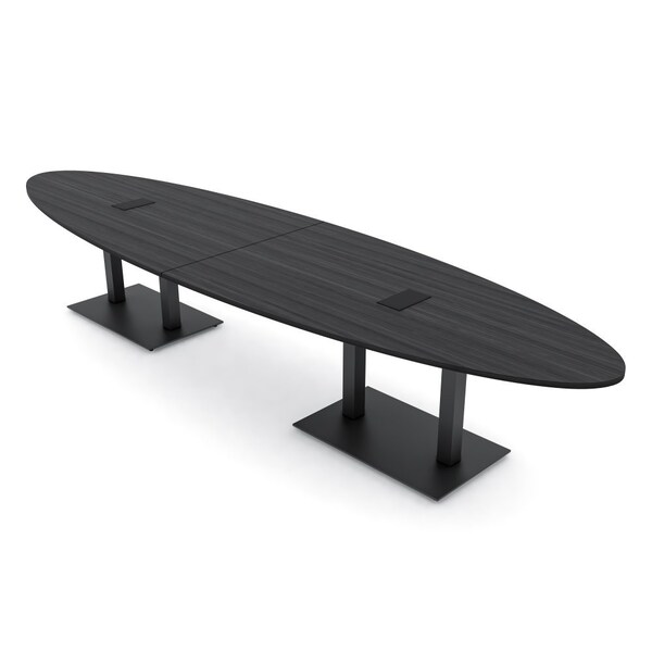 Skutchi Designs Oval Conference Table With Power Unit, 48 in W, 168 in L, Grey HAR-OVL-48X168-DOU.BK-WA7949-EBLK - main