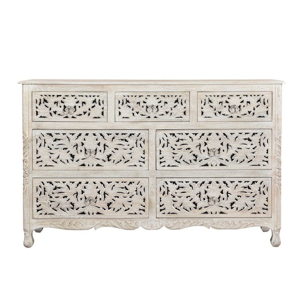 Homeroots 57" White Solid Wood Seven Drawer Dresser 521235 - main