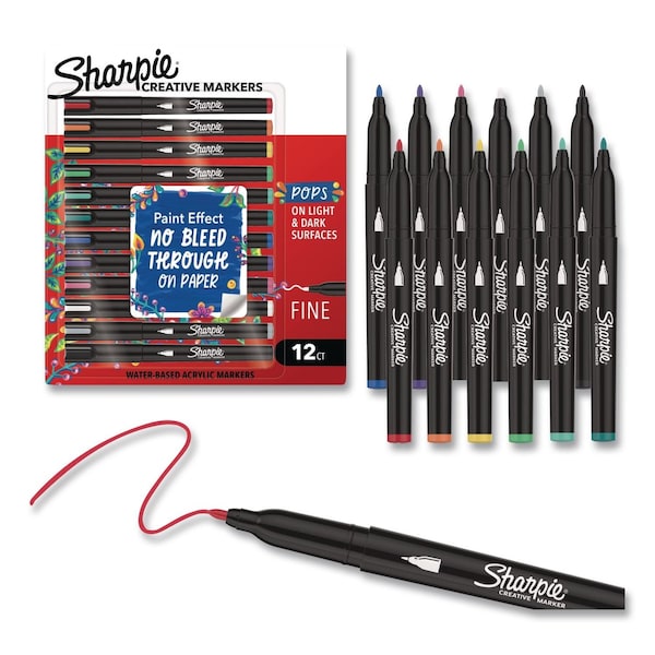 Sharpie Creative Markers, Fine Bullet Tip, Assorted, 12PK 2212829 - main
