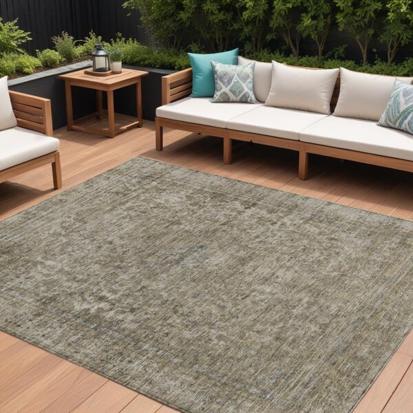 Homeroots 10' X 14' Pewter And Beige Abstract Washable Indoor Outdoor Area Rug 616021 - main
