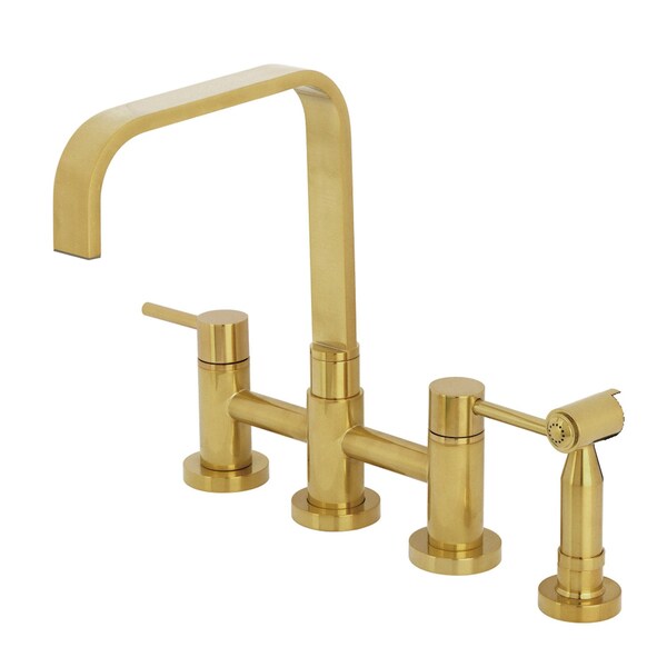 Kingston Brass Bridge Kitchen Faucet with Brass Sprayer, Brushed Brass KS8257DLBS - main