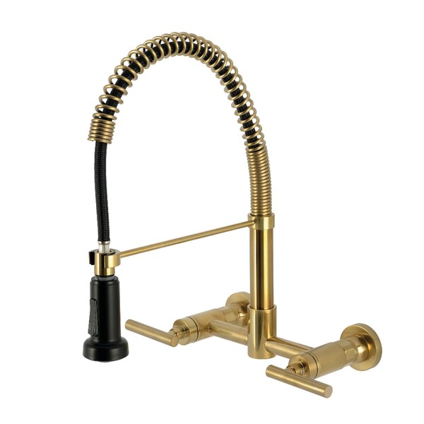 Kingston Brass Double-Handle Wall-Mount Pre-Rinse Bridge Kitchen Faucet, Brushed Brass GS8187CML - main