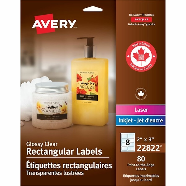 Avery Promotional Label, 2" Label W, 8 Labels per Sheet Crystal Clear 22822 - main