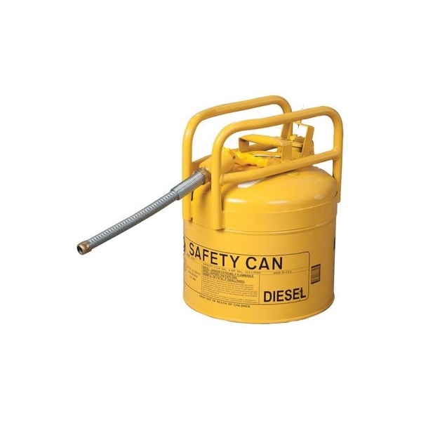 Eagle Mfg Type II Safety Can, Galvanized Steel, 5 gal, 7/8 in Metal Hose, DOT Transport, Yellow, Diesel 1215Y - main