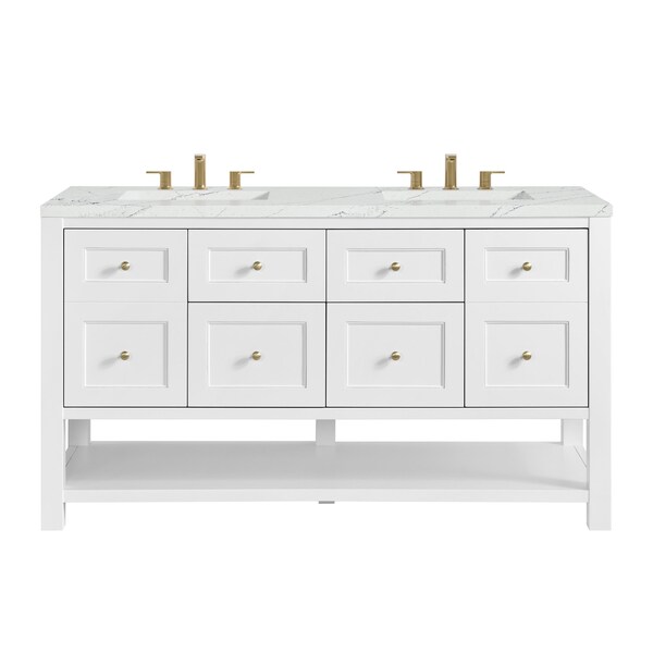 James Martin Vanities Breckenridge 60 in. Double Vanity, Bright White, w/ 3 CM Ethereal Noctis Quartz Top 330-V60D-BW-3ENC - main