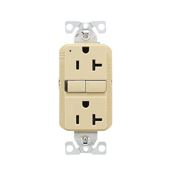 Eaton Wiring Devices Eaton Tamper-Resistant GFCI Receptacle, 125 V, 20 A, NEMA: NEMA 5-20R, Back, Side Wiring, Ivory TRGF20V - main