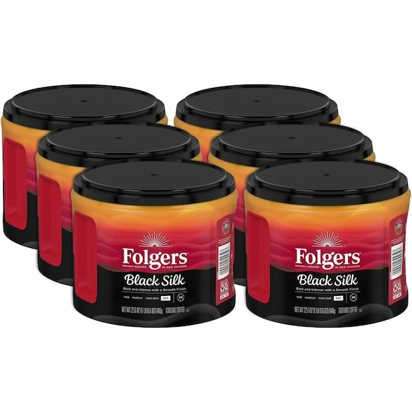 Folgers Ground Black Silk Coffee, Dark, 22.6 oz Per Canister, Ground, Black Silk, 6PK 30439 - main