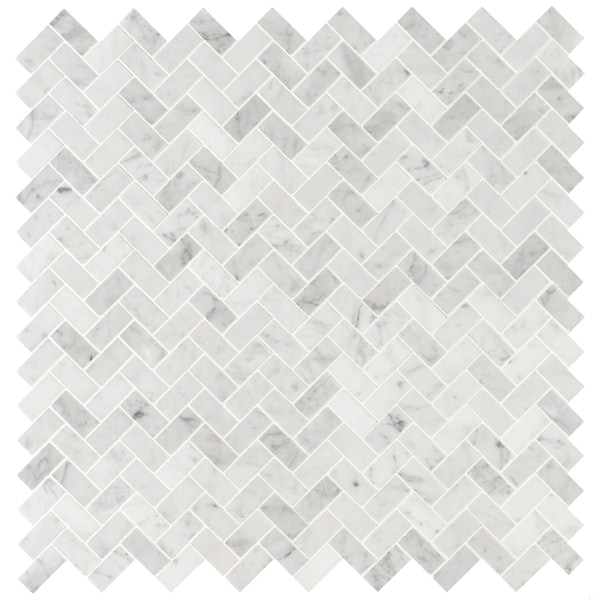 Msi Carrara White Herringbone Honed SAMPLE Marble Mesh-Mounted Mosaic Tile ZOR-MD-0340-SAM - main