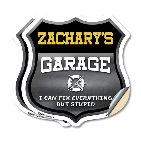 Signmission Zachary's Garage I Can Fix Everything But Stupid, 12 inch X 12 inch, Vinyl Decal, 2PK SHI-D-2PACK-12-490-ZACHARY - main