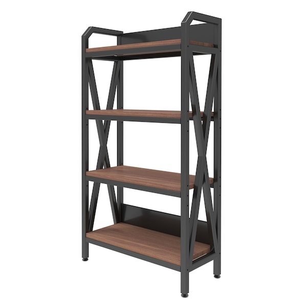 Homeroots 56" Black And Brown Metal and Wood Four Tier Etagere Bookcase 683393 - main