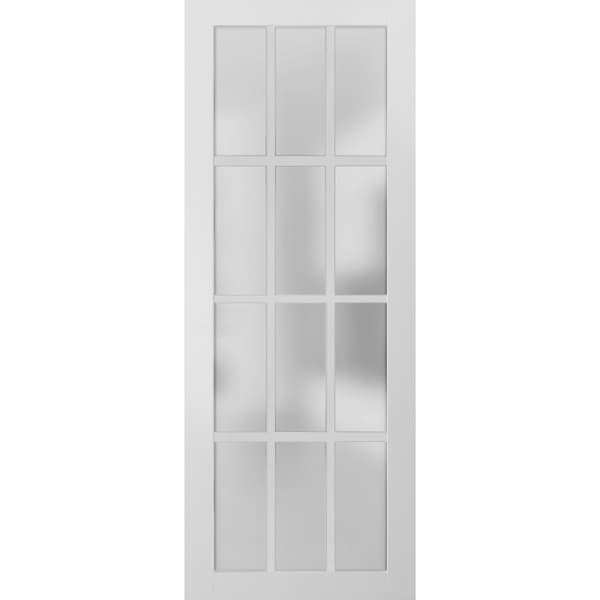 Sartodoors Slab Barn Door Panel Frosted Glass 12 Lites, Felicia 3312 White Silk, Sturdy Finished Doors, Pock FELICIA3312S-WS-1896 - main