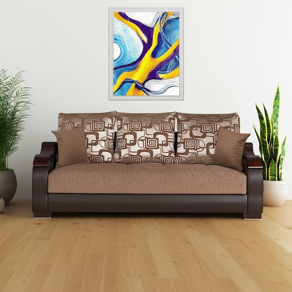 Homeroots 87" Brown Chenille Convertible Futon Sleeper Sofa And Toss Pillows With Storage 607209 - main