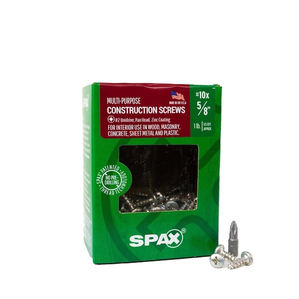 Spax #10 x 5/8 in Interior Wood Metal Screws Cabinet Pan Head Phillips Square Unidrive, 175PK 4111010500164 - main