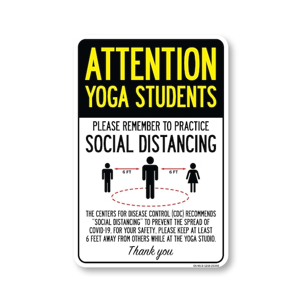 Signmission Public Safety Sign, Yoga Students Practice Social Distancing, 18in X 12in Decal, OS-NS-D-1218-25360 OS-NS-D-1218-25360 - main