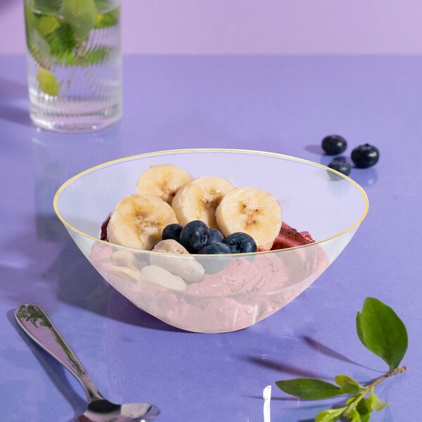 Smarty Had A Party 32 oz Clear with Gold Rim Organic Round Disposable Plastic Bowls 60 Bowls, 60PK 9332CLG-CASE - main