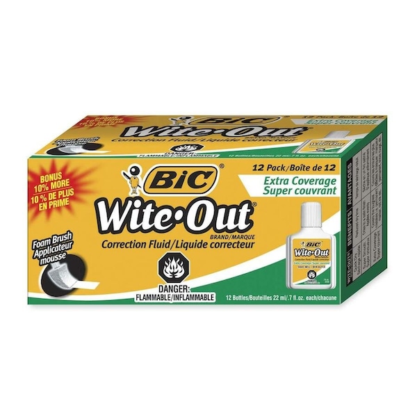 Bic Wite Out Correction Fluid, Extra Coverage, 12PK WOFEC12 - main