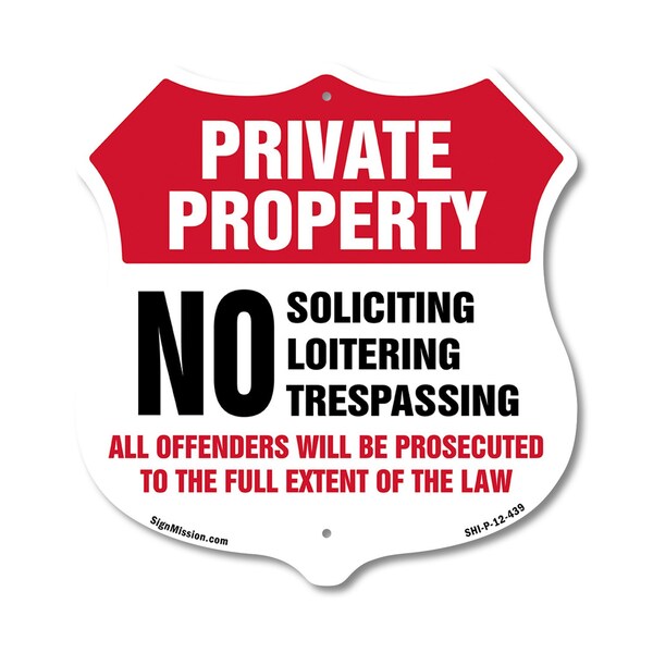 Signmission Private Property Shield Label Set No Sol, 12 Inch X 12 Inch, Plastic Sign SHI-P-12-439 - main