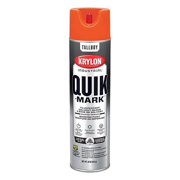 Krylon Industrial Inverted Marking Paint, 22 oz., Fluorescent Red/Orange, Solvent -Based TT3701007 - main