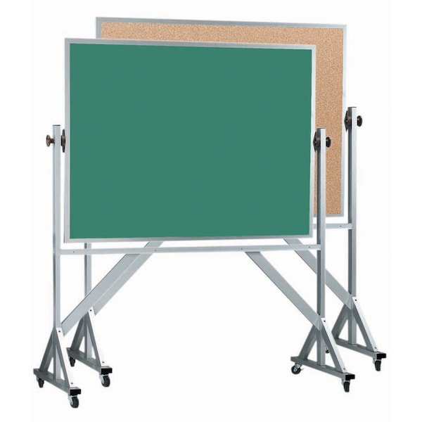 Aarco Mobile Reversible Freestanding Combination Boards, Green Chalkboard / Natural Pebble Grain Cork ACB4872G - main