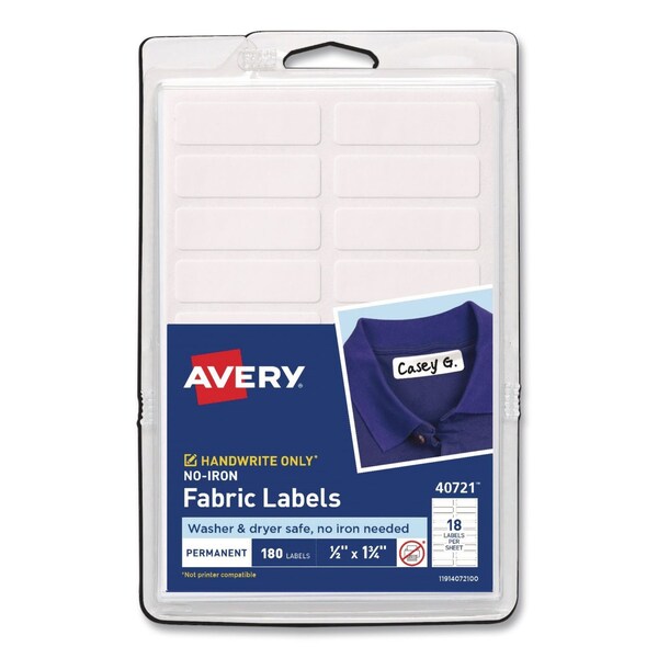 Avery No-Iron Fabric Labels, Handwrite Only, 0.5 x 1.75, White, 180PK 40721 - main